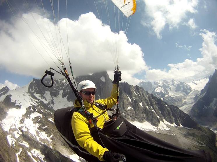 Paragliding in front of Les Drus in Chamonix